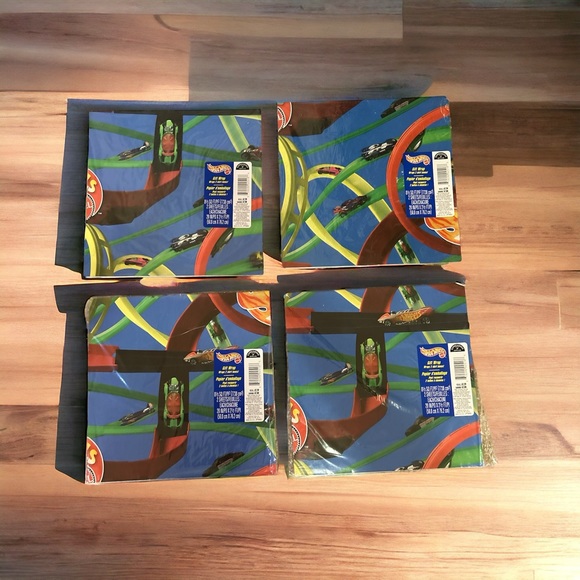 New Old Stock Vintage 1997 Hot Wheels Wrapping Paper 4 Packages - Picture 1 of 4